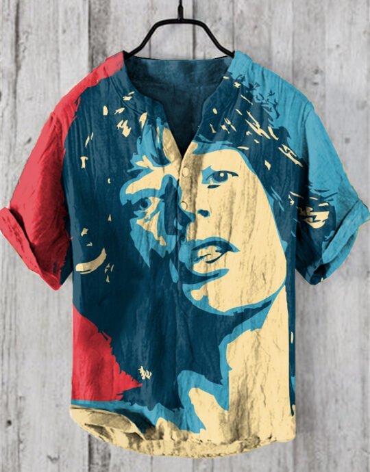 Vintage Rolling Stones Pattern Printing Linen Blend Shirt